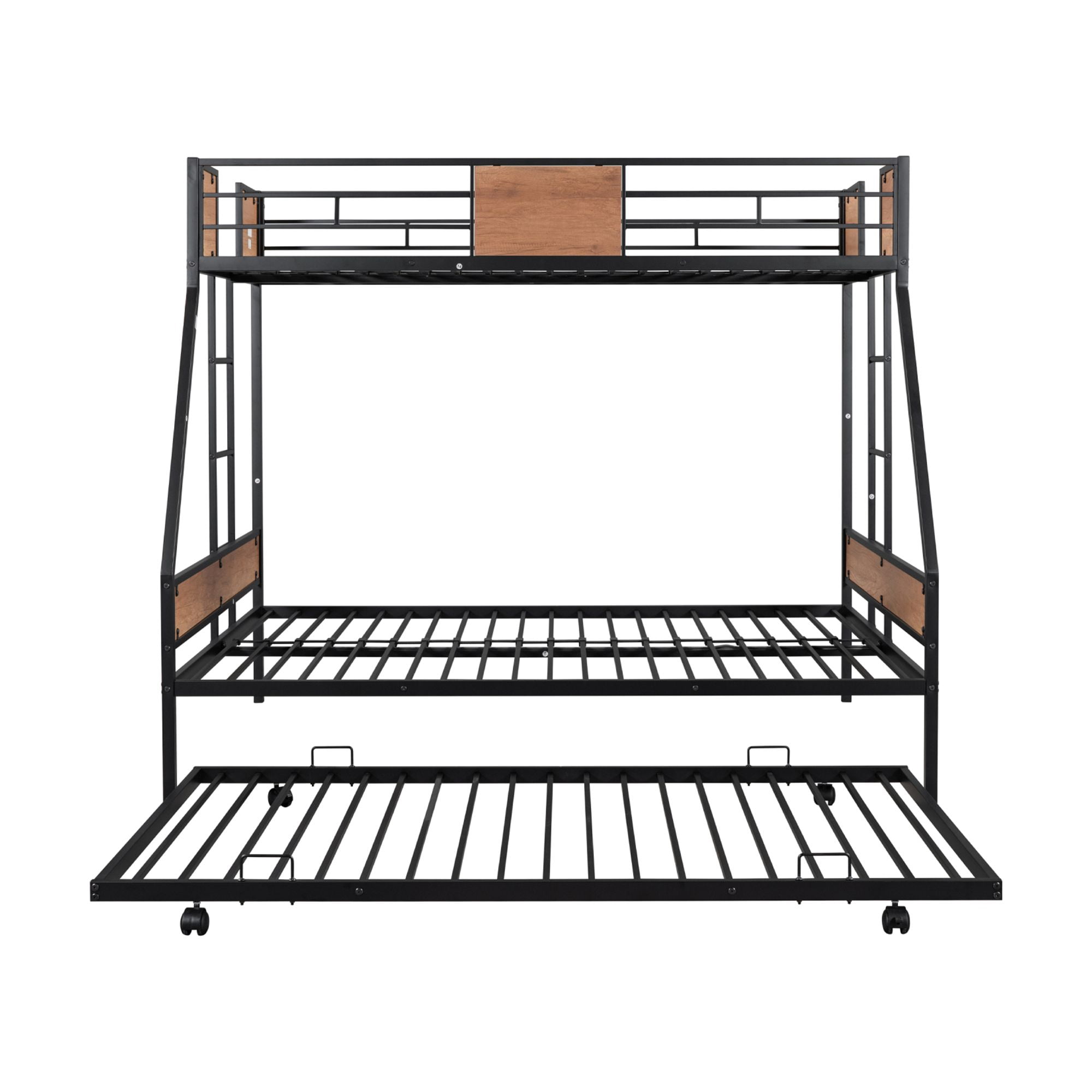 Metal Twin Over Full Bunk Beds with Trundle Bed,Twin Bunk Beds for Kids Adults Teens,Heavy-duty Metal Bunk Bed for Three with Safety Guard Rail and Ladders,Space-Saving Bunk Bed for Boys, Girls, Kids