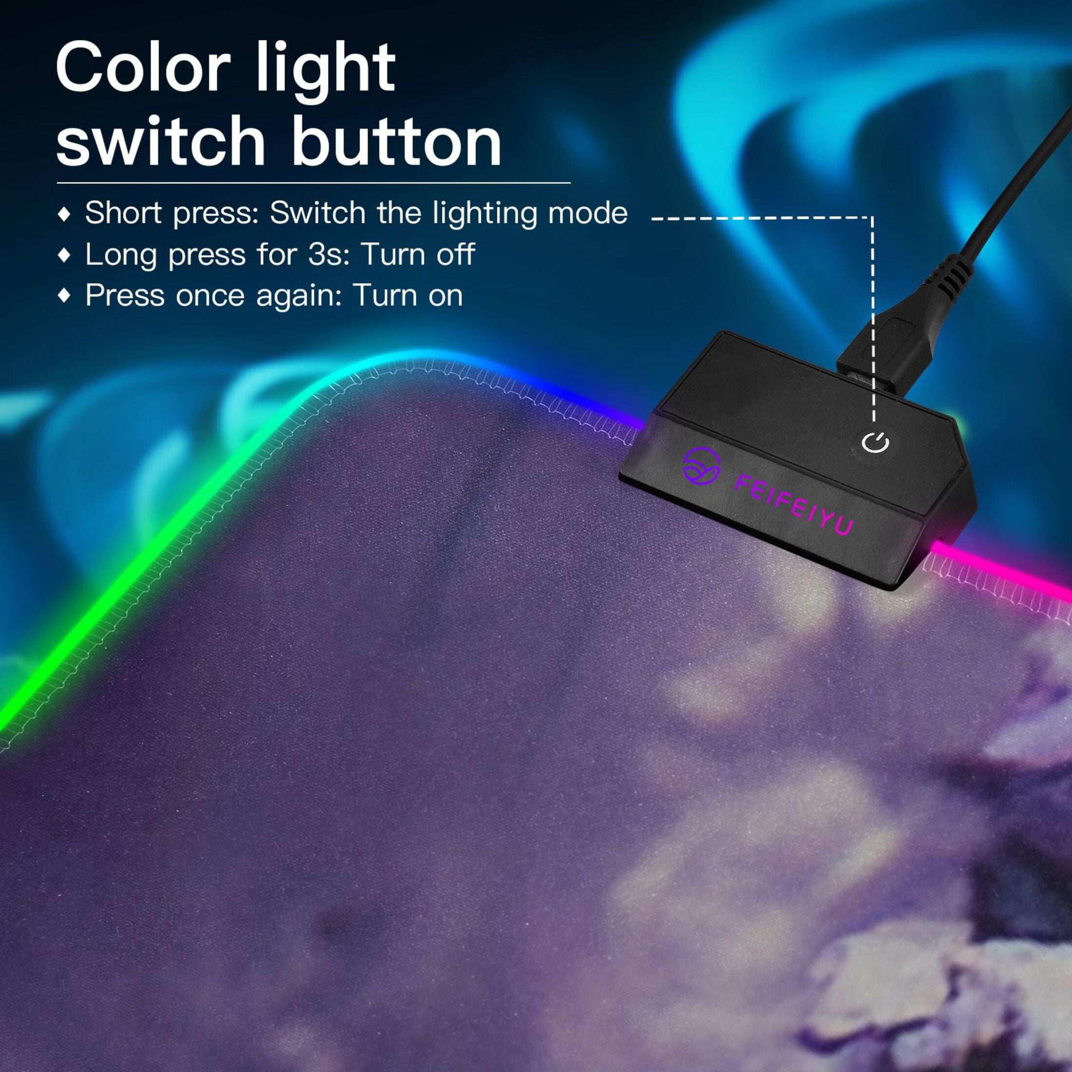 Purple Beautiful Flowers RGB Gaming Mouse Pad Large Keyboard Mat Rubber Base 13 Light Modes
