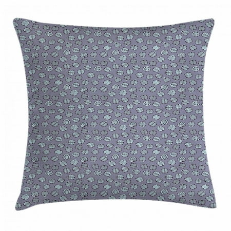 Ladybug Throw Pillow Cushion Cover, Floral Ornamental Bugs Best of Luck Insects of Nature with Leaf Patterns, Decorative Square Accent Pillow Case, 16 X 16 Inches, Purple Grey Pale Blue, by