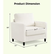 Welzona 33 Teddy Fabric Accent Chair, Comfy Reading Armchair for Living Room & Bedroom, Tool-Free Assembly, Off White