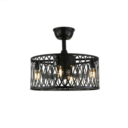 

Anqidi 18 Vintage Industrial Ceiling Fan Light Metal Caged Farmhouse Chandelier Enclosed Round Flush Pendant Lamp Remote 3 Speed