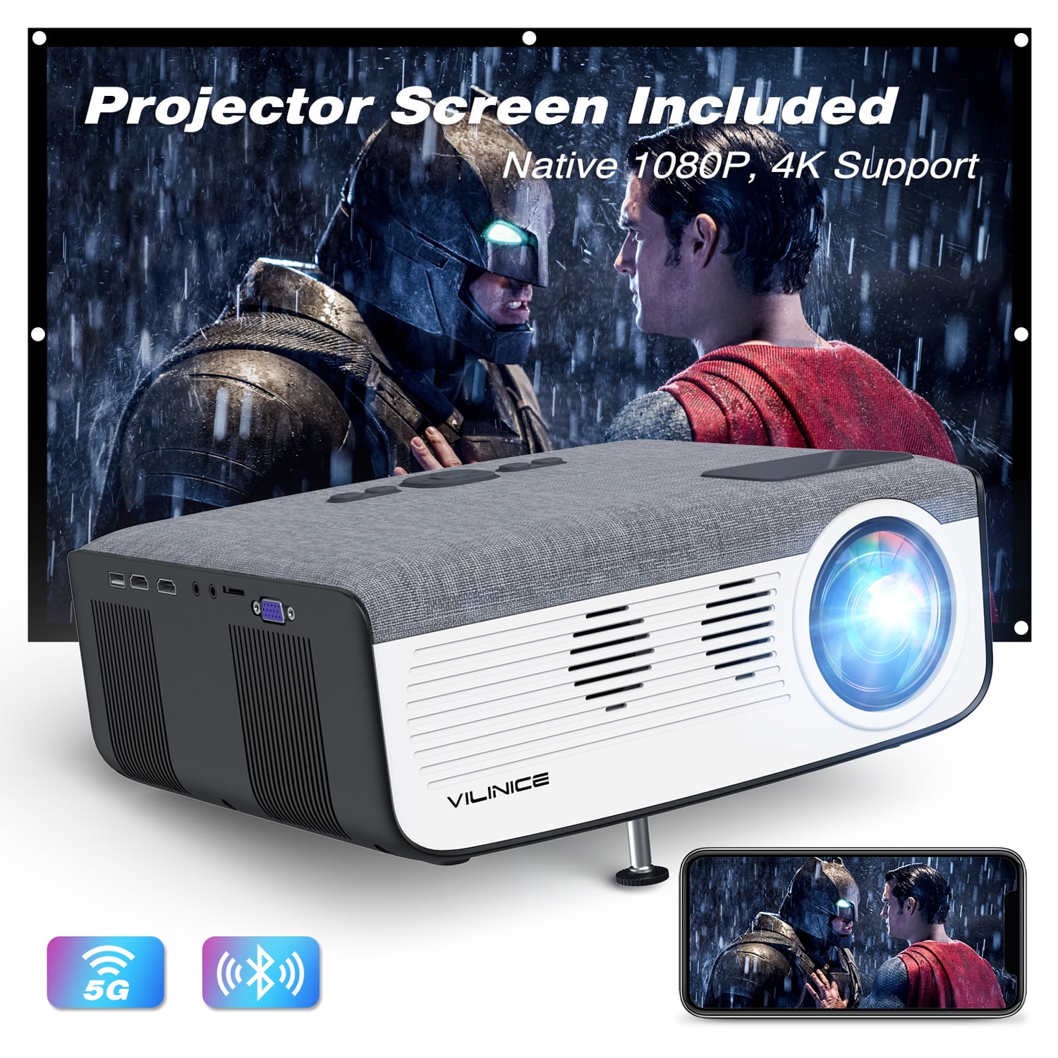 1080P HD Projector, WiFi Projector Bluetooth Projector, FANGOR 