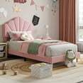 thumbnail image 1 of Gaderth Twin Size Upholstered Platform Bed Frame, Pink Shell Shaped Velvet Bed with Adjustable Headboard, Wood Slats and Metal Support, Noise Free, No Box Spring Needed for Girls Kids Teens, 1 of 9