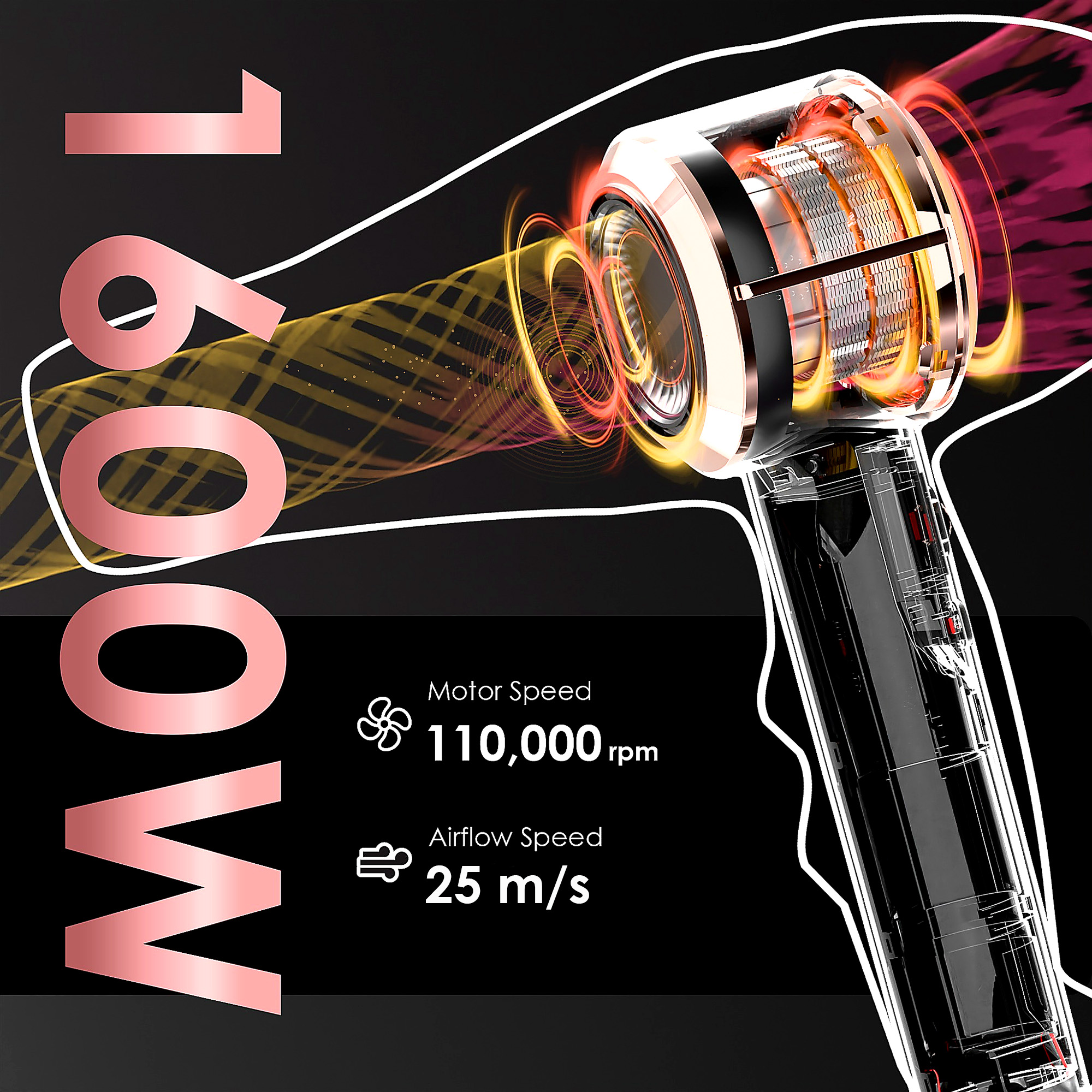 Nicebay Ionic Blow Dryer, 110,000 RPM Brushless Motor photo 5