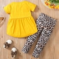 thumbnail image 5 of newwalpole Kids Toddler Girl Clothes Print Graphic Top + Leopard Print Flare Leg Pants 2PC Summer Clothing Set Yellow for Size 3-4 Years, 5 of 7
