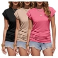 thumbnail image 3 of Zeagoo Fitted Shirts for Women Cap Sleeve Ruched T Shirts Crewneck Solid Tunics Business Work T-Shirt Summer Basic Top, 3 of 6