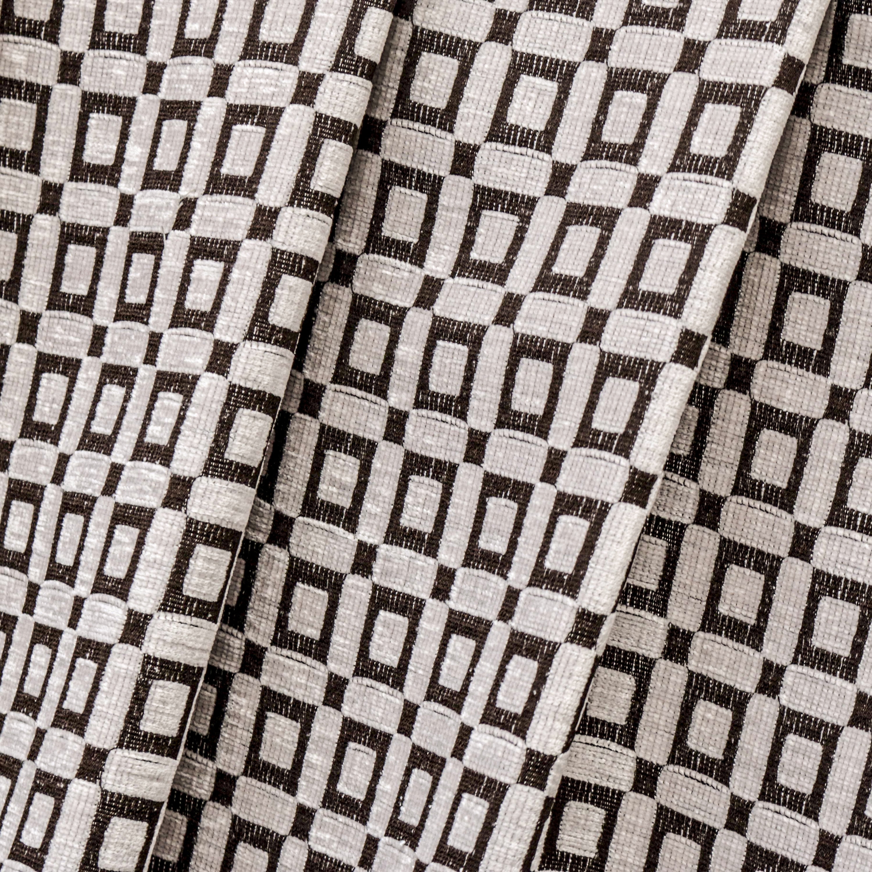 Fabric Mart Direct Cream Jacquard Velvet Fabric By The Yard, 54 inches or 137 cm width, 11 Continuous Yards Cream Jacquard Fabric, Brown Blocks Geometric, Upholstery Drapery Curtain Wholesale Fabric