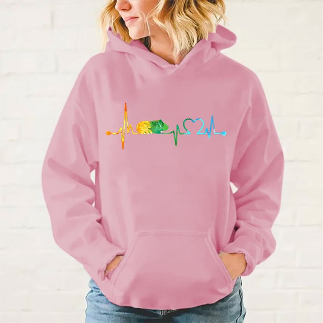 Sudadera con capucha con estampado de latidos del corazón de conejillo de indias para mujer, sudaderas deportivas casuales de moda, jerséis para mujer
