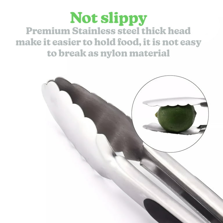 Avery Stainless Steel Made Silicone Cooking Tongs 12 and 9 Kitchen Tongs for Cooking with Non Slip Grip, Hanging Ring with Unique Kitchen Kit - Metal