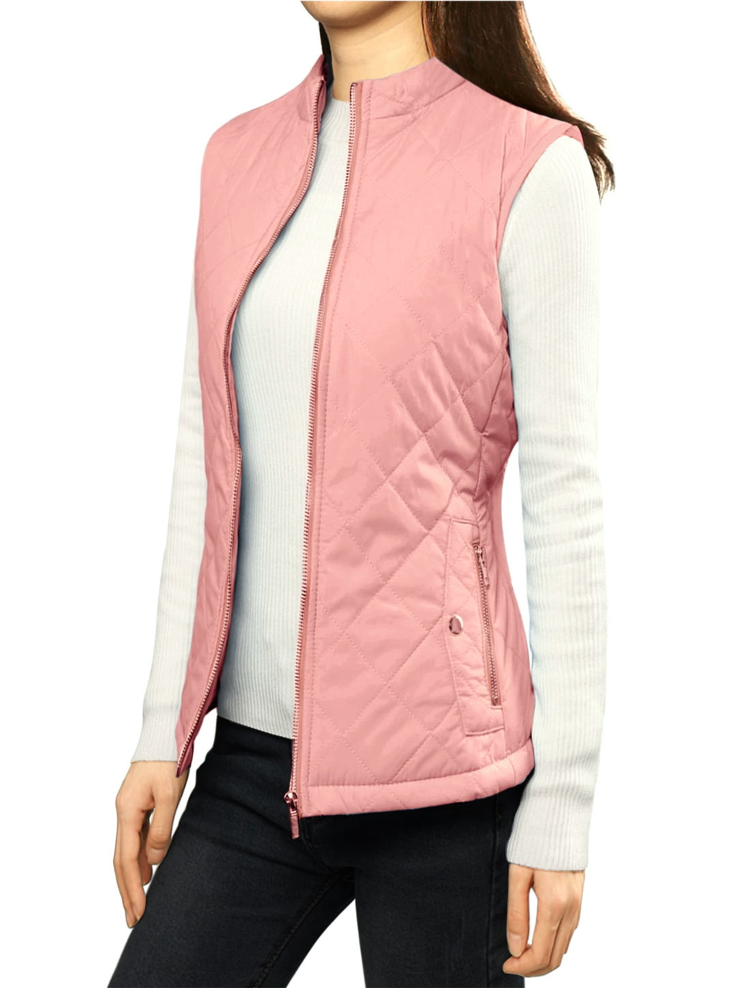 DARING DIVA Women's Zip Stand Collar Quilted Padded Vest M Dusty Rose
