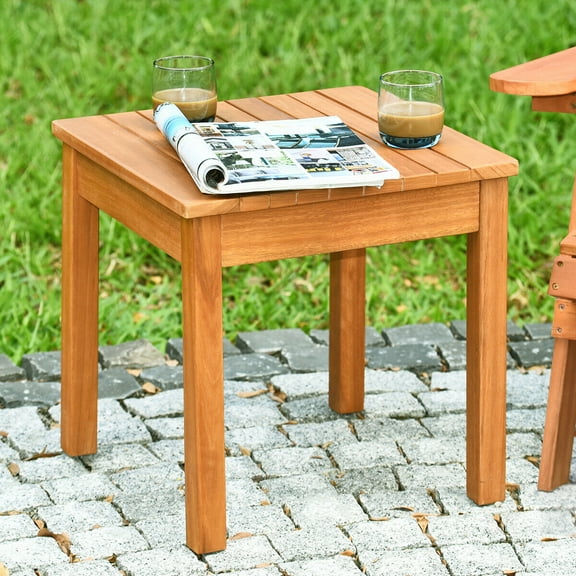 Gymax Wooden Square Side End Table Patio Coffee Bistro Table Indoor Outdoor Natural