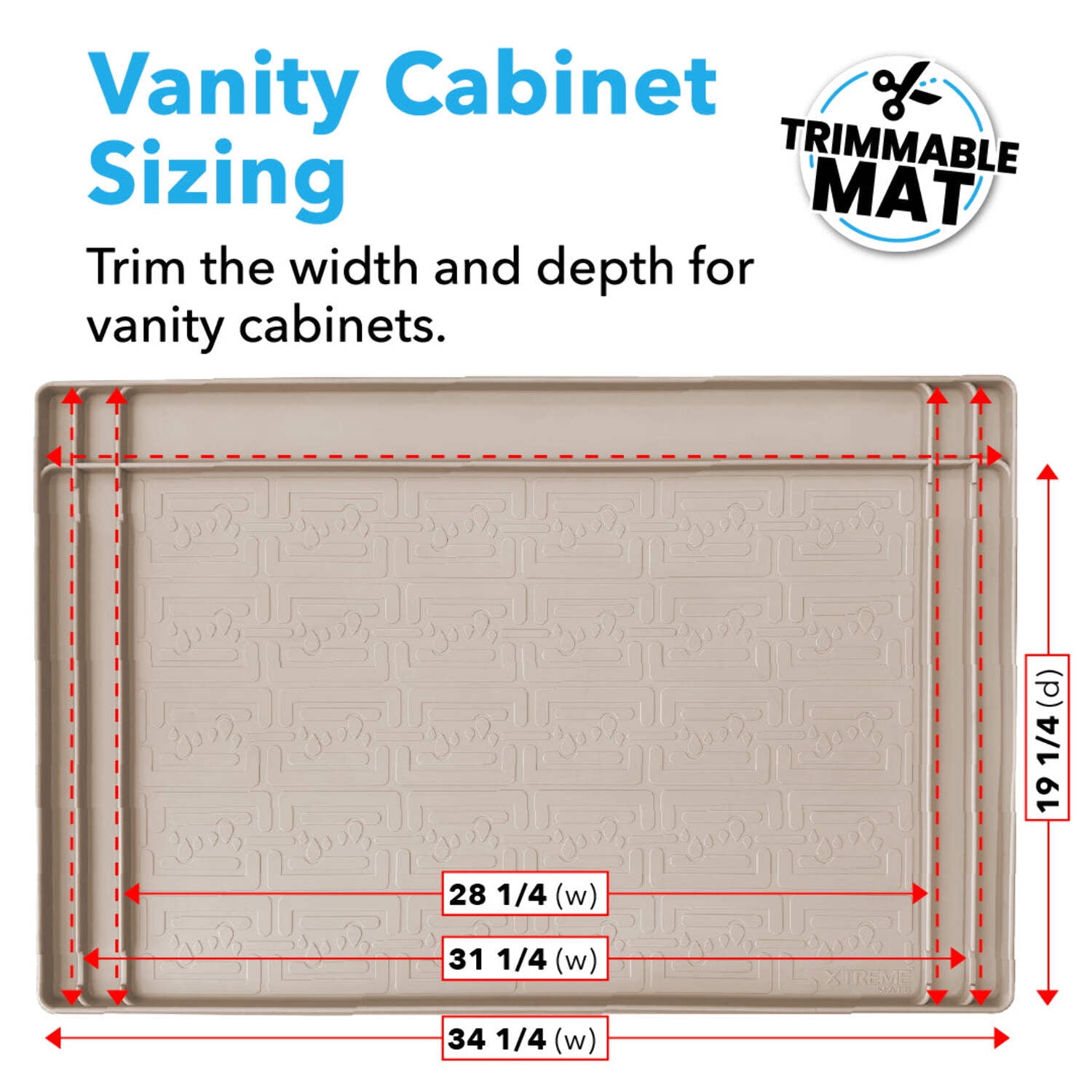 XTREME MATS Trimmable Rubber Under Sink Cabinet Mat – Ultimate Waterproof Protection for Kitchen or Bathroom Cabinets with Patented Overflow Channel 34" 1/4 x 22" 1/4