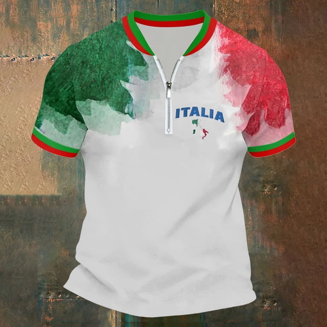 Italian Design Performance Short Sleeve Shirt With Half Zip And Collar For Casual Athletic Wear Men’s T Shirt