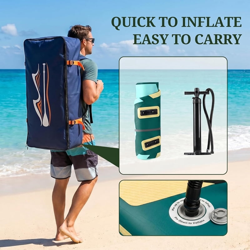 Bigleap Inflatable Stand Up Paddle Board, 400lbs Capacity 2-in-1 Paddle with Non-Slip Deck, Complete SUP Kit with Paddle, Pump, Backpack & Phone Case,Blue Green