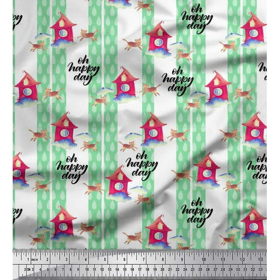 Soimoi Cotton Duck Fabric Stripe,Hut & Cat Animal Print Fabric by the Yard 42 Inch Wide