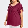 thumbnail image 5 of Womens Plus Size Tops Short Sleeve Fashion Casual V Neck Solid Print Lace Short Sleeve T Shirt Summer Plus Size Tops, 5 of 8