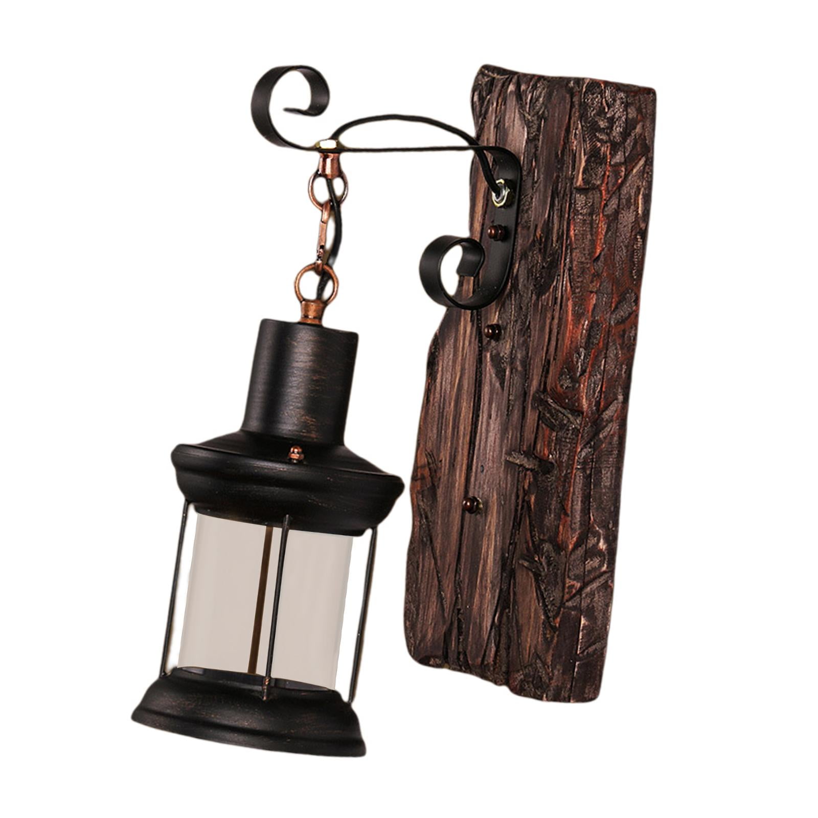 Antique Style Industrial Wood Wall Sconce Light E27 Solid Wood Base Decorate Rustic Lantern Metal Art Corridor