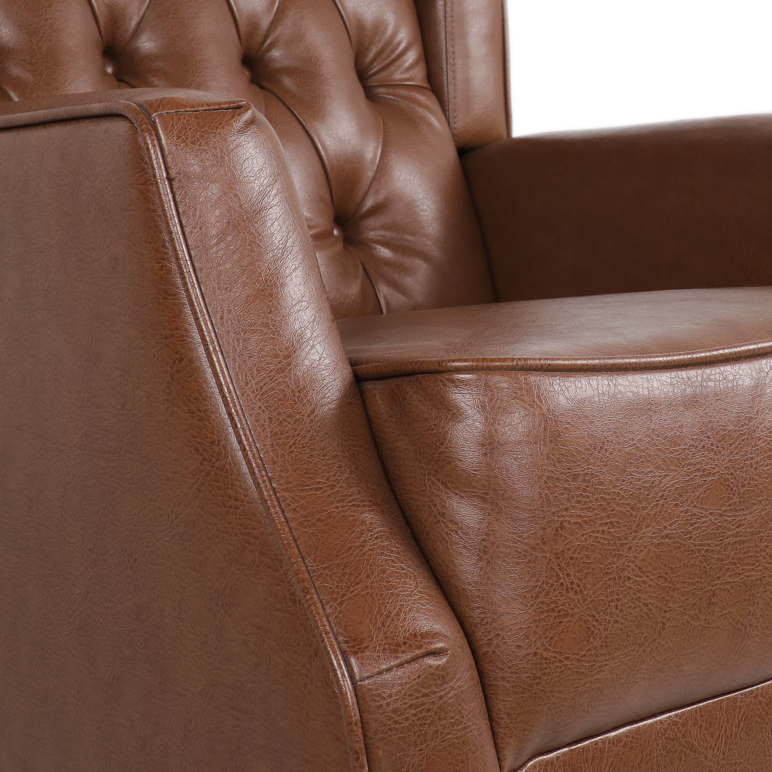Noble House Dobles Faux Leather Tufted Wingback Rocking Chair, Cognac Brown and Dark Brown