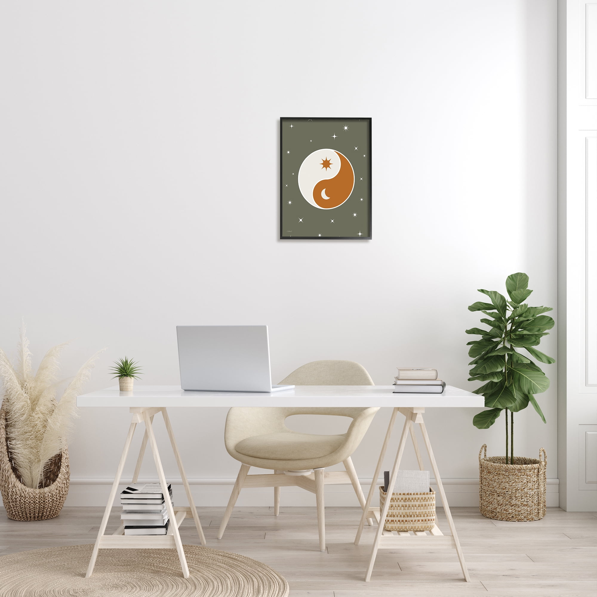 Stupell Industries Starry Yin Yang Symbol Celestial Sun Moon Shapes Graphic Art Black Framed Art Print Wall Art, Design by Martina Pavlova