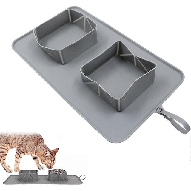 Cuenco doble plegable de silicona antideslizante KAIYANG color gris