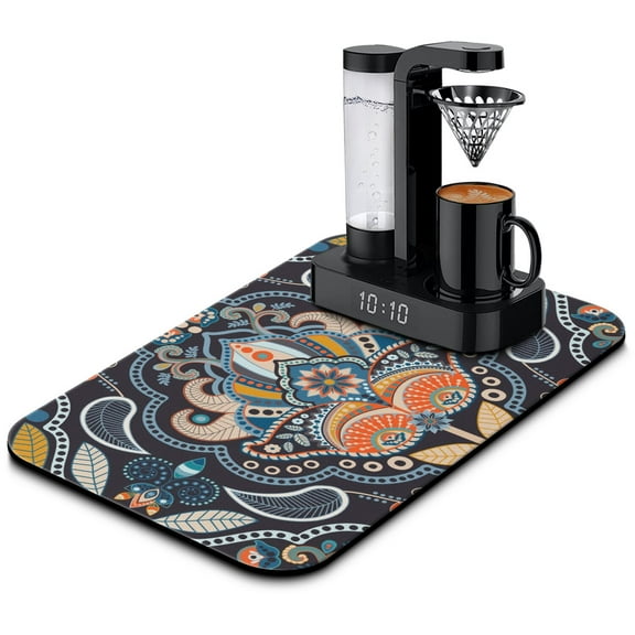 Aesthetic Paisley Coffee Bar Mat - Vibrant Absorbent Mat for Coffee Stations, Decorative Countertop Protector