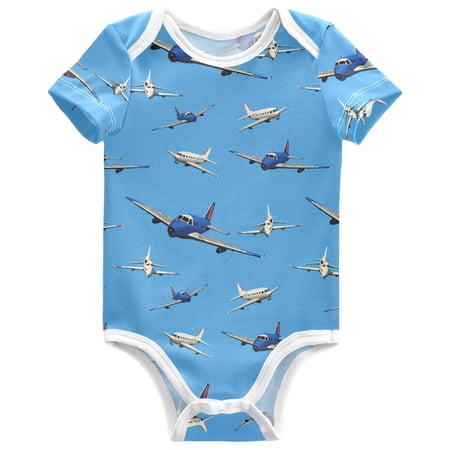joogoo Airplanes Flying Pattern Baby Bodysuits Short Sleeve Cotton Onesies Clothes 6Months