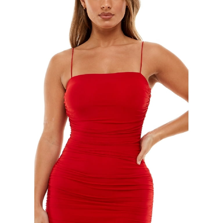 B Darlin Women's Mesh Ruched Tube Dress Red Size Large