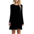 thumbnail image 1 of Vestido mini con cuello redondo y volantes de manga larga para mujer - Poliéster/spandex, corte holgado - Tallas S-XXXL, 1 of 5