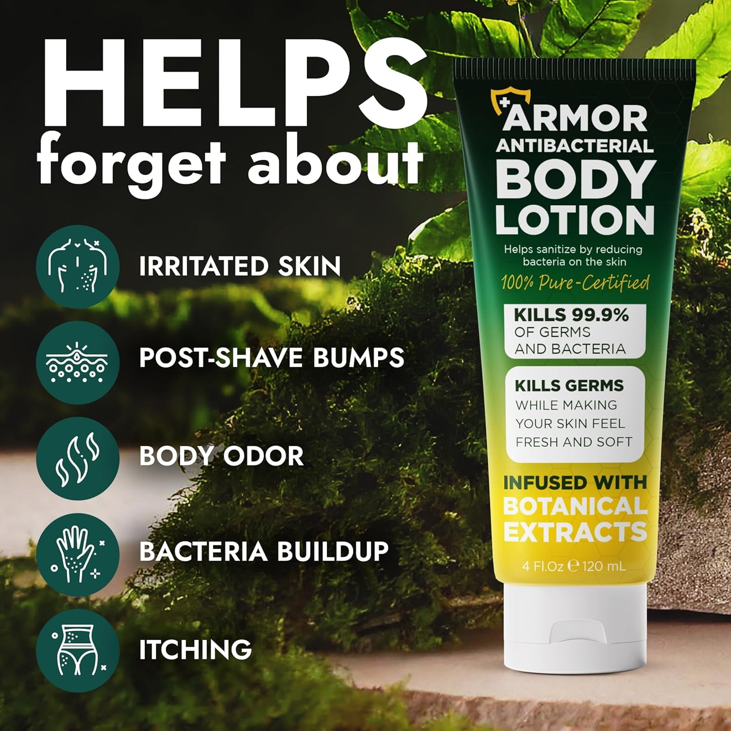 Antibacterial Body Lotion Antifungal Cream | Kills 99.9% of Germs and Bacteria | Helps Sanitize Skin | Infused with Botanical Extracts