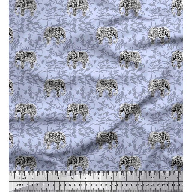 Soimoi Green Poly Georgette Fabric Palm Tree & Sunset Beach Print Sewing Fabric Yard 52 Inch Wide