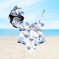 thumbnail image 1 of Meloriaswim One-Ruffled Shoulder Sleeve White and Blue Swimwear, Hot and Sexy Tropical Swimsuit for Women, 1 of 4