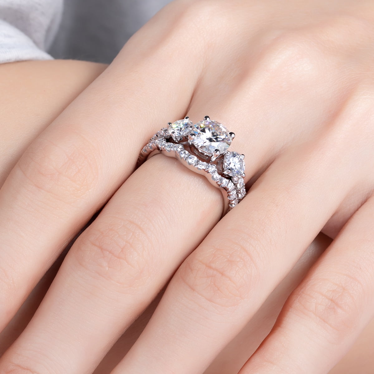AnuClub Moissanite Wedding Rings Bridal Set 3.7CTTW D Color VVS1 Clarity Round Brilliant Cut 925 Sterling Silver Moissanite Wedding Band Engagement Rings for Women with Certificate