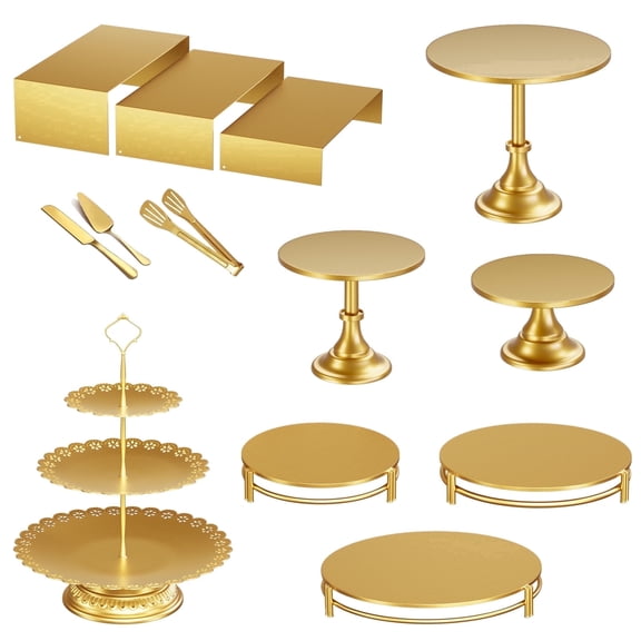 Whitejianpeak 13Pcs Gold Cake Stand Set, Metal Dessert Table Display Set with Cake Display Stand, 3 Tier Cupcake Stand, Cake Cutting and Serving Tongs for Wedding Birthday Party Celebration