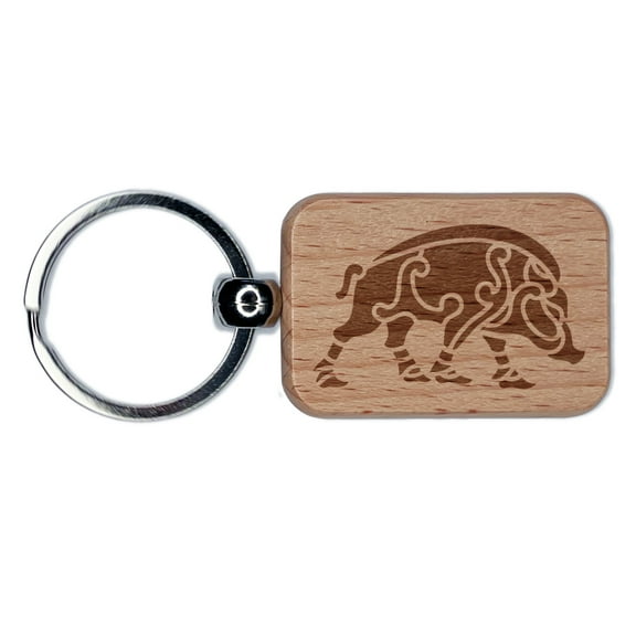 Boar Viking Nordic Celtic Rectangle Keychain Charm Tag - Engraved Wood