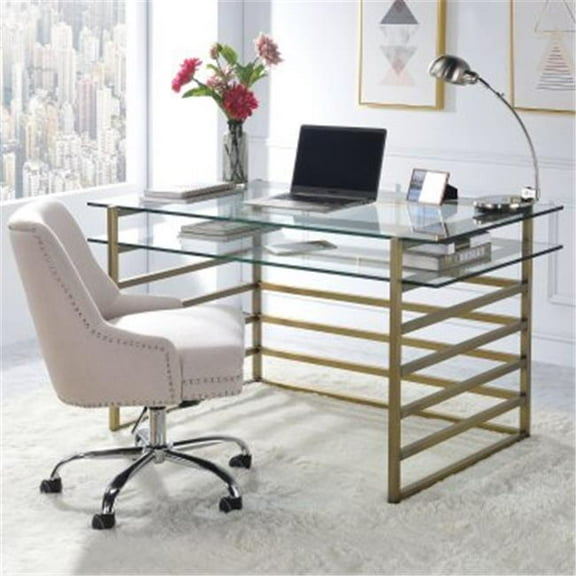 ACME Shona Desk in Antique Gold and Clear