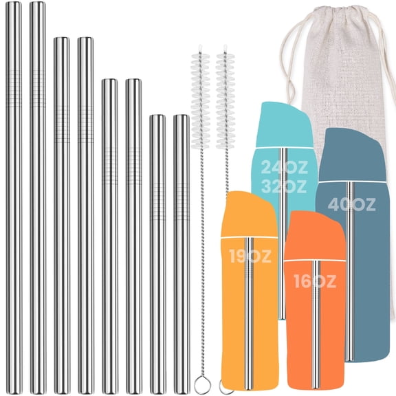 NiHome 8PCS Stainless Steel Straws Compatible with Owala Bottle, 4 Lengths Compatible with FreeSip 19oz 24oz 32oz 40oz, Tritan 25oz, FreeSip 16oz, with Cleaning Brush & Travel Storage Bag (Silver)