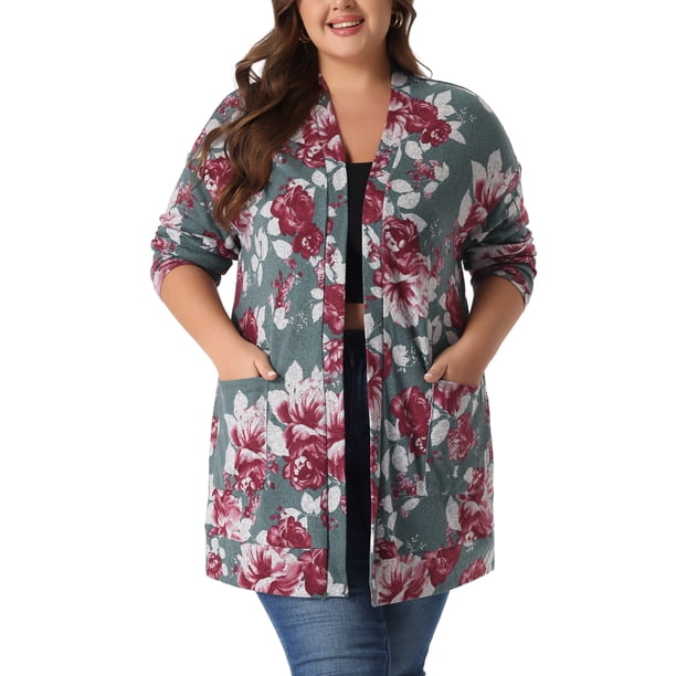 Cárdigan ligero floral para mujer de tallas grandes Agnes Orinda 3X gris verde