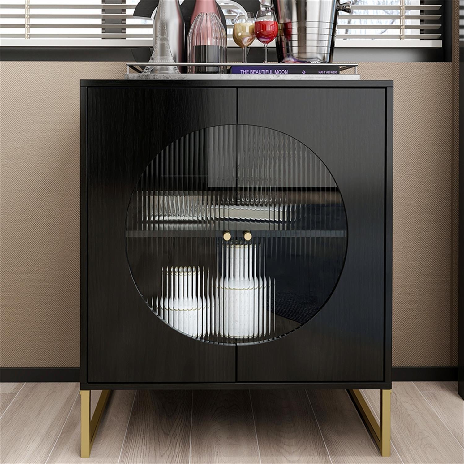 Kadyn 33" Sideboard Buffet Cabinet, Storage Cabinet with Glass Door, Kitchen Storage Cabinet for Dining Room, Black Kadyn 33" Sideboard Buffet Cabinet, Storage Cabinet with Glass Door, Kitchen Storage Cabinet for Dining Room, Black