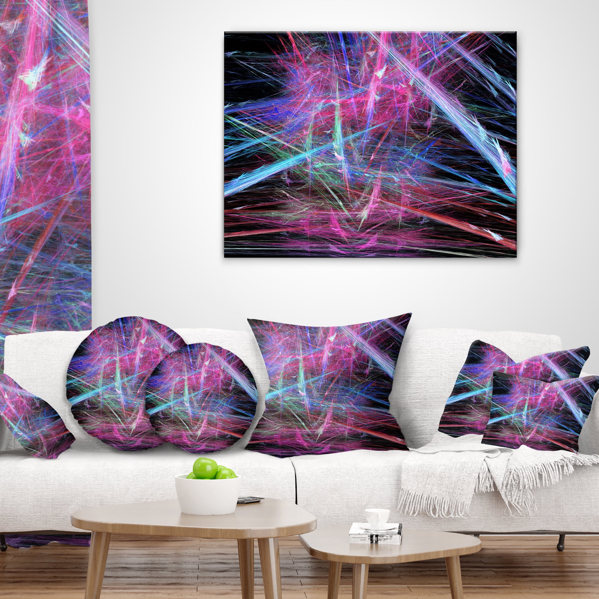 Designart Pink Blue Magical Fractal Pattern - Abstract Throw Pillow - 18x18