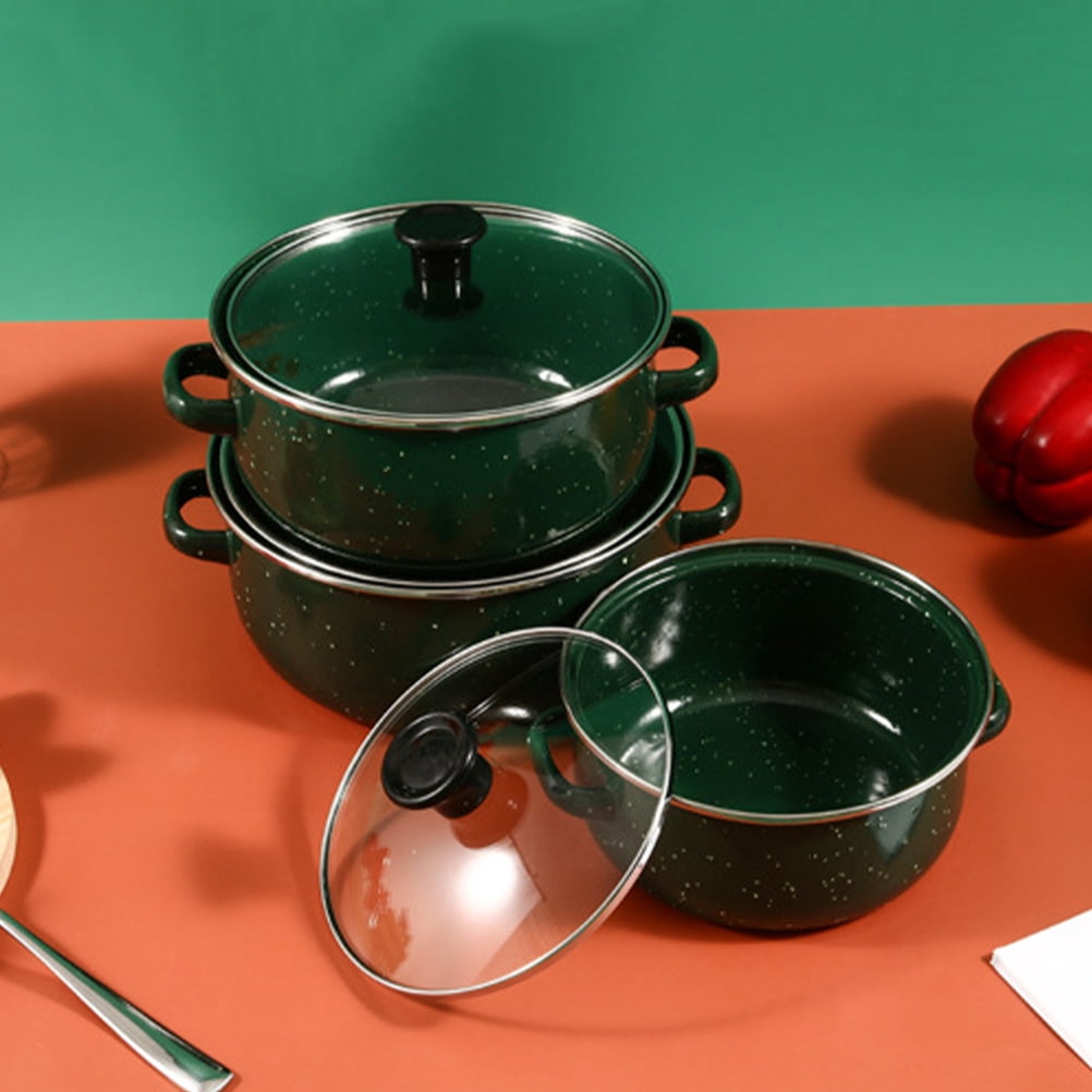 TABLZONE Green Enamel Cookware Set with Even Heat Distribution, Pots and Pans for Home Kitchen Cooking