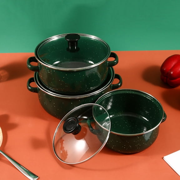 HEATSHAKING 3Pcs Enamel Pots And Pans For Stewing And Boiling In Retro Style