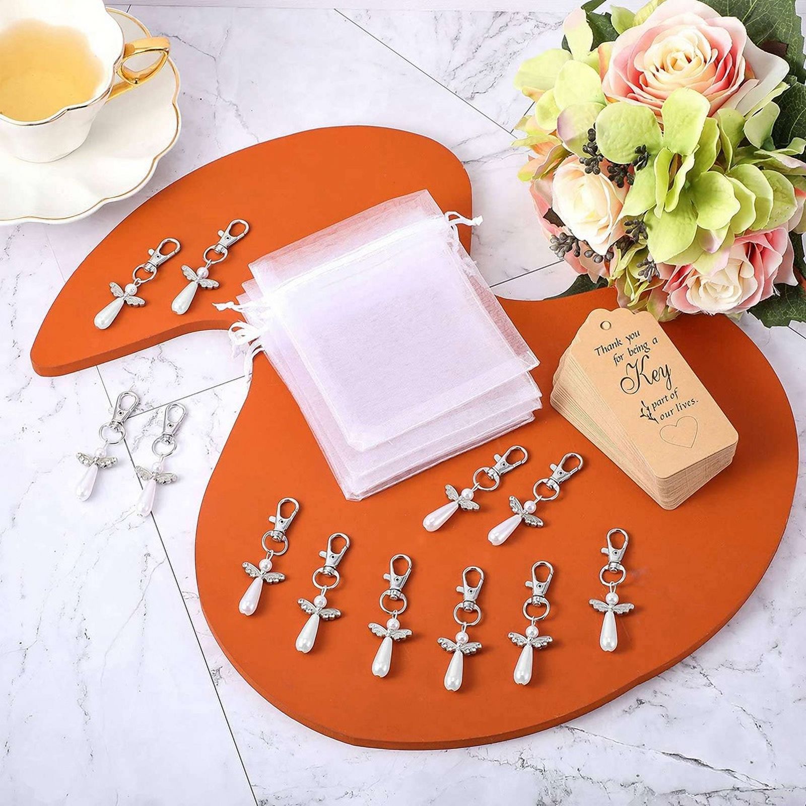 100Pcs Thank You Gift Angel Keychains Wedding Favors for Baby Shower Birthday Giveaway