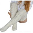 thumbnail image 2 of Women's Thigh High Socks Over the Knee Stockings Cable Knit Boot Socks Long Winter Leg Warmers White 85cm (1Pair), 2 of 4