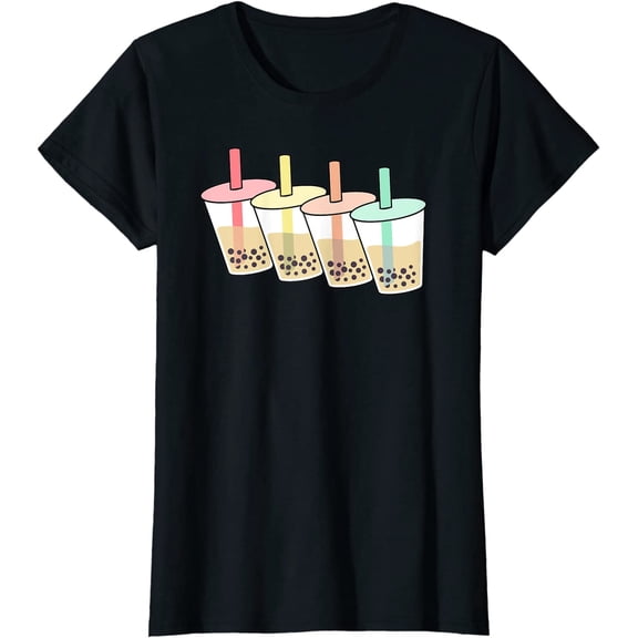 Women Kawaii Boba Milk Tea Tops Girl Short Sleeve Casual Round Neck Tee