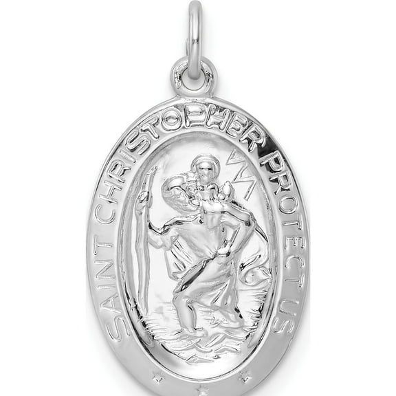 Sterling Silver Rhodium-Plated Polished Solid Saint Christopher Pendant (24.86 X 13.51) Made In United States qc11197