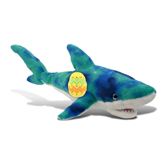 DolliBu Blue Tie-Dye Shark with Yellow Easter Egg Plush - Perfect Shark Stuffed Animals for Easter Basket, Cute Easter Egg Stuffed Animal Spring Toys for Girls, Boys, and Babies - 23 Inches