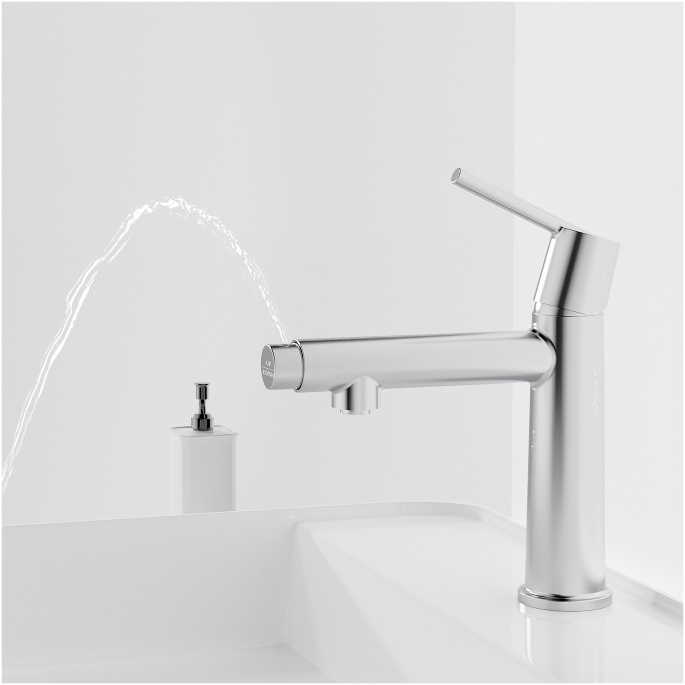 JERFIT Modern Single Handle Bathroom Sink Faucet, Chrome Deck Mount 1 or 3 Hole Vanity Faucet with Dual Fountain & Flow Spray Modes, Easy Install