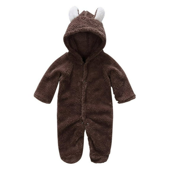 Newborn Baby Cartoon Bear Snowsuit Warm Fleece Hooded Romper Jumpsuit 0-12 Months