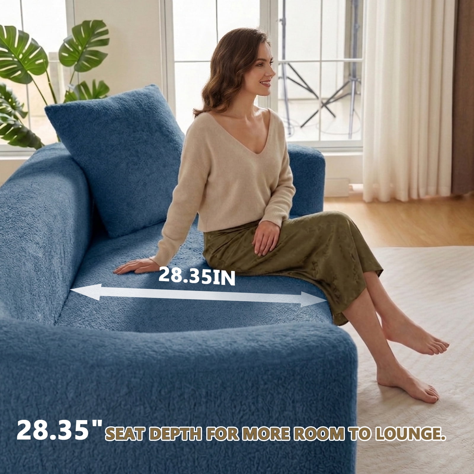 93" Curved Chenille Cloud Couch, No Assembly Boneless Compression Sofa with 28" Deep Seat and 4 Throw Pillows, 4 Seater for Living Room