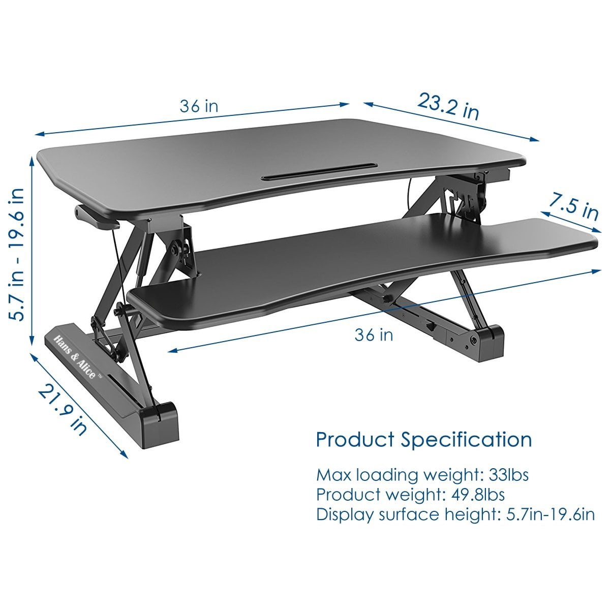 36" Height Adjustable Standing Desk Convert Sit Stand Dual Monitor and Laptop Riser Workstation with Anti-Fatigue Mat